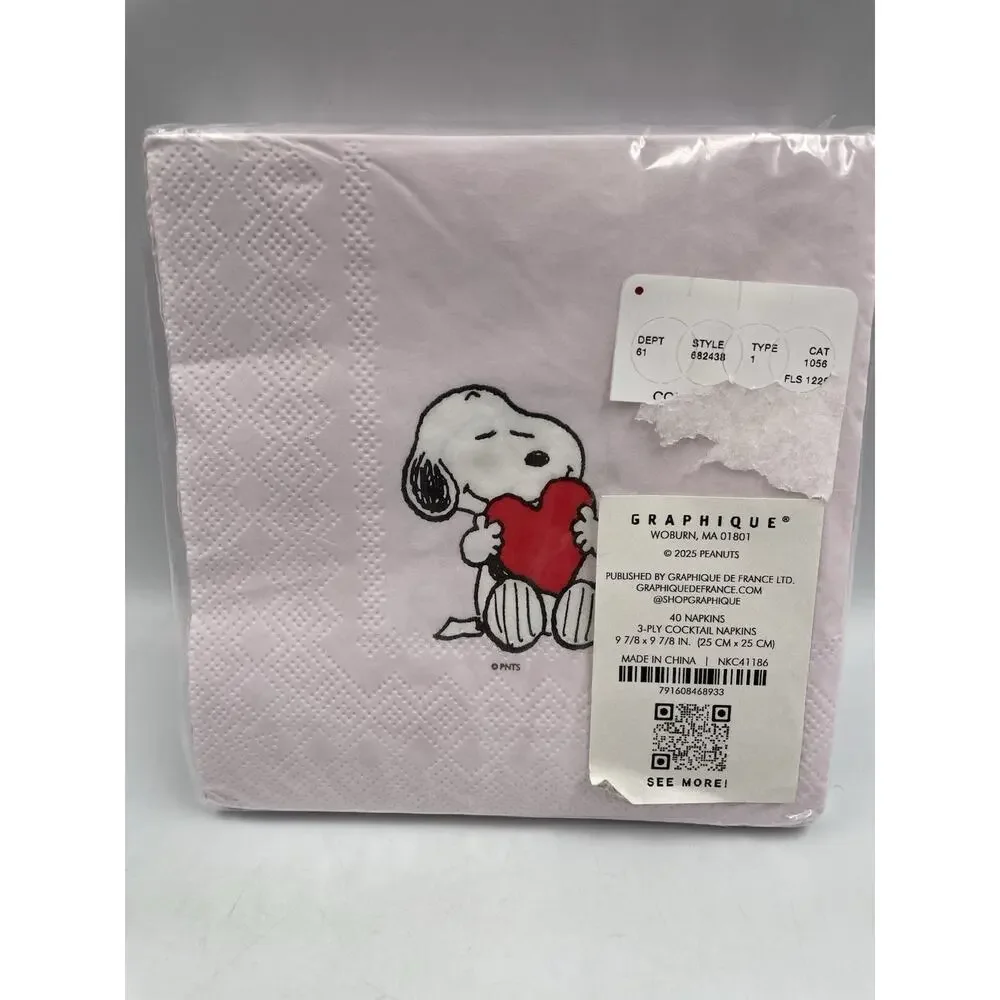 Peanuts Snoopy Valentines Day Pink Heart Love Party Napkins 40ct NEW Sealed